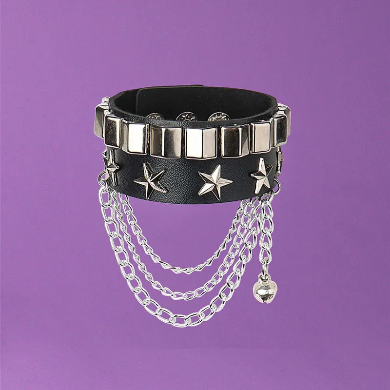Punk Rivet Star PU Leather Bracelet For Women Men Hip Hop Gothic Dark Girl Rock Jewelry Pendant Love Chain Hip Hop Accessories 250812