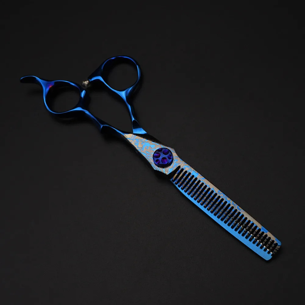 Professional 6 Blue Damascus hair cutting scissors Gem screw haircut thinning barber tools steel shears Hairdressing scissors 250812