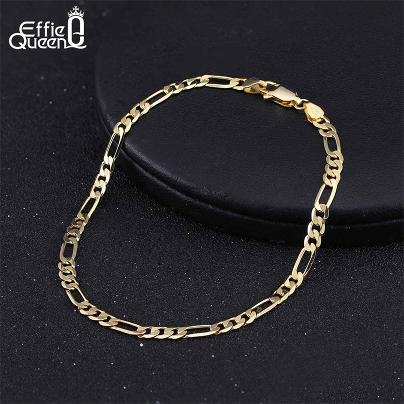 EFFIE QUEEN 14K Gold 925 Sterling Silver Diamond-Cut Figaro Round Snake Flexible Flat Link Chain Bracelet Unisex SB123 250814