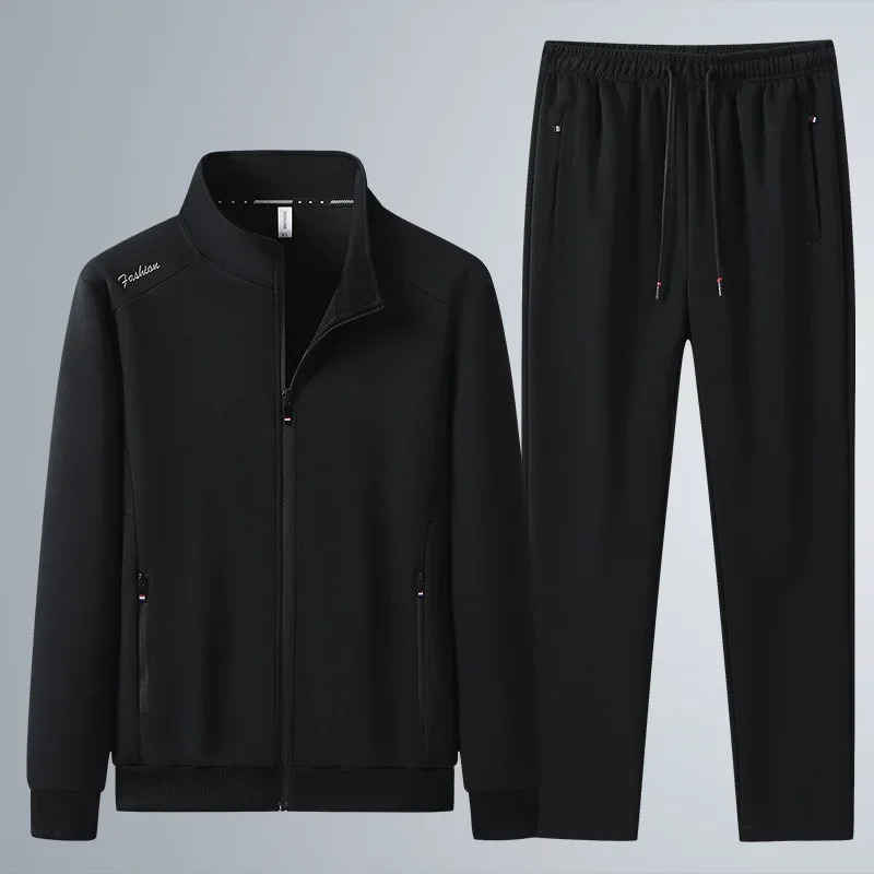 Spring Autumn Mens Cotton Sports Suit Stand Collar Sweatshirt Middle-Aged And Elderly Casual Stylish Cardigan Loose-Fit 2-P 250811