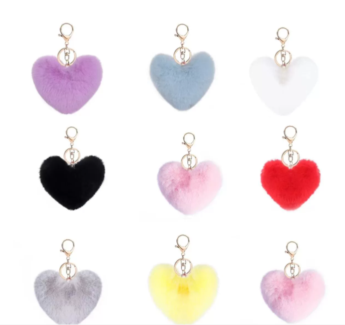 Key Rings Jewelry Heart Shaped Imitation Rabbit Fur Keychains Pom Pom Ball Pendant Keychain Plush Car Keyring Bag Pendent Accessories Promotion Gift