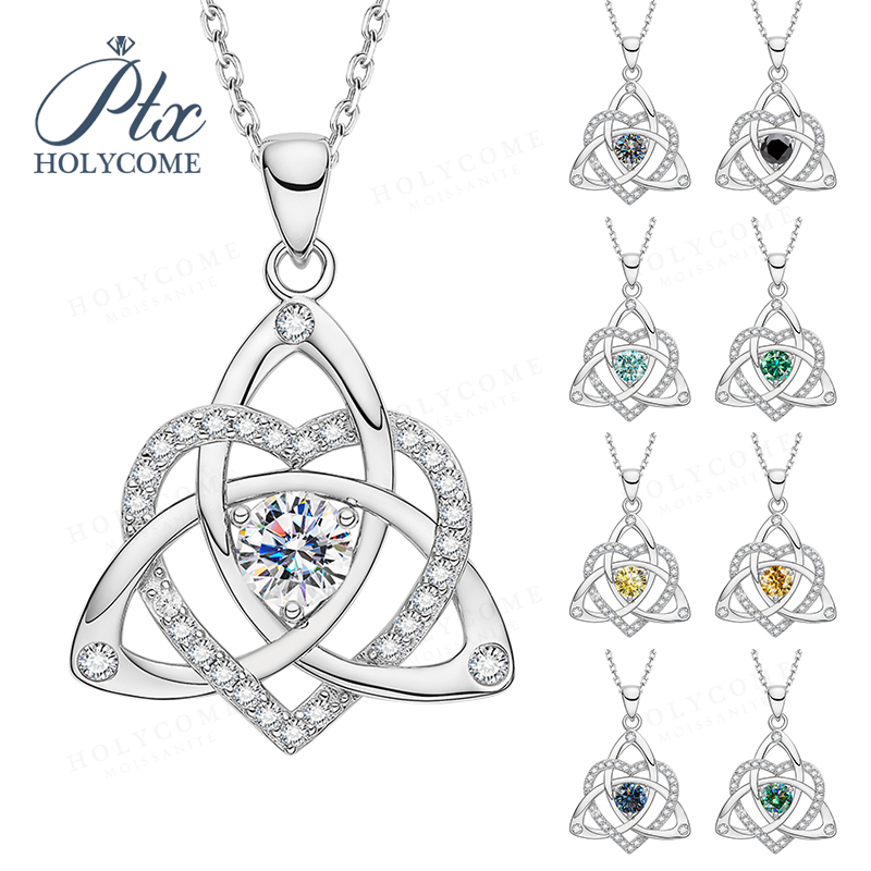 Fashion Jewelry Heart Shaped Shamrock Pendant Necklace Moissanite Diamond 925 Sterling Silver Anniversary Birthday Gift Hypoallergenic Intricate
