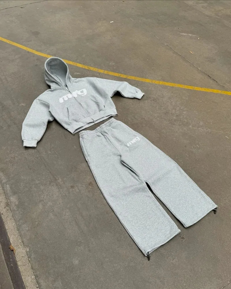 High street trend retro versatile casual hoodie Y2K punk rock Harajuku sportswear set Hip-hop Gothic letter pattern men set 250813