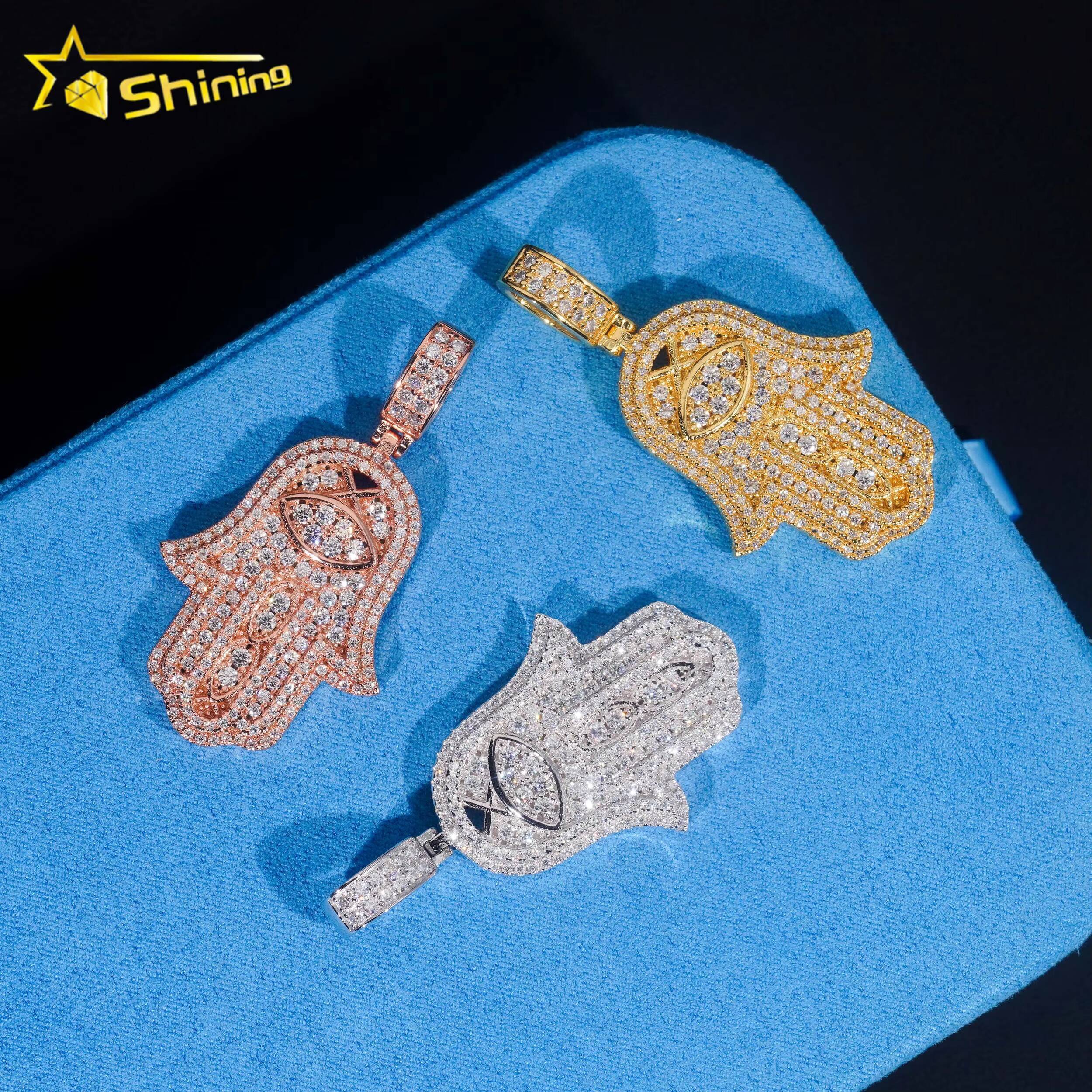 Silver 925 Pendants VVS Moissanite Diamond Mossanite Hip Hop Fine Jewelry Iced Out Diamond Moissanite Hamsa Hand Pendant