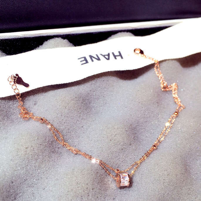 New Fashion Korean and Japanese Style Double Layer Classic Simple Zircon Inlaid Ring Elegant Versatile Anklet Bracelet Jewelry for Women S00295