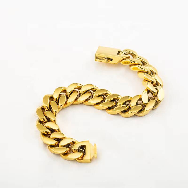 Classic Minimalism Stainless Steel Plating Gold Smooth Surface Cuban Link Mens Bracelets for Friendship