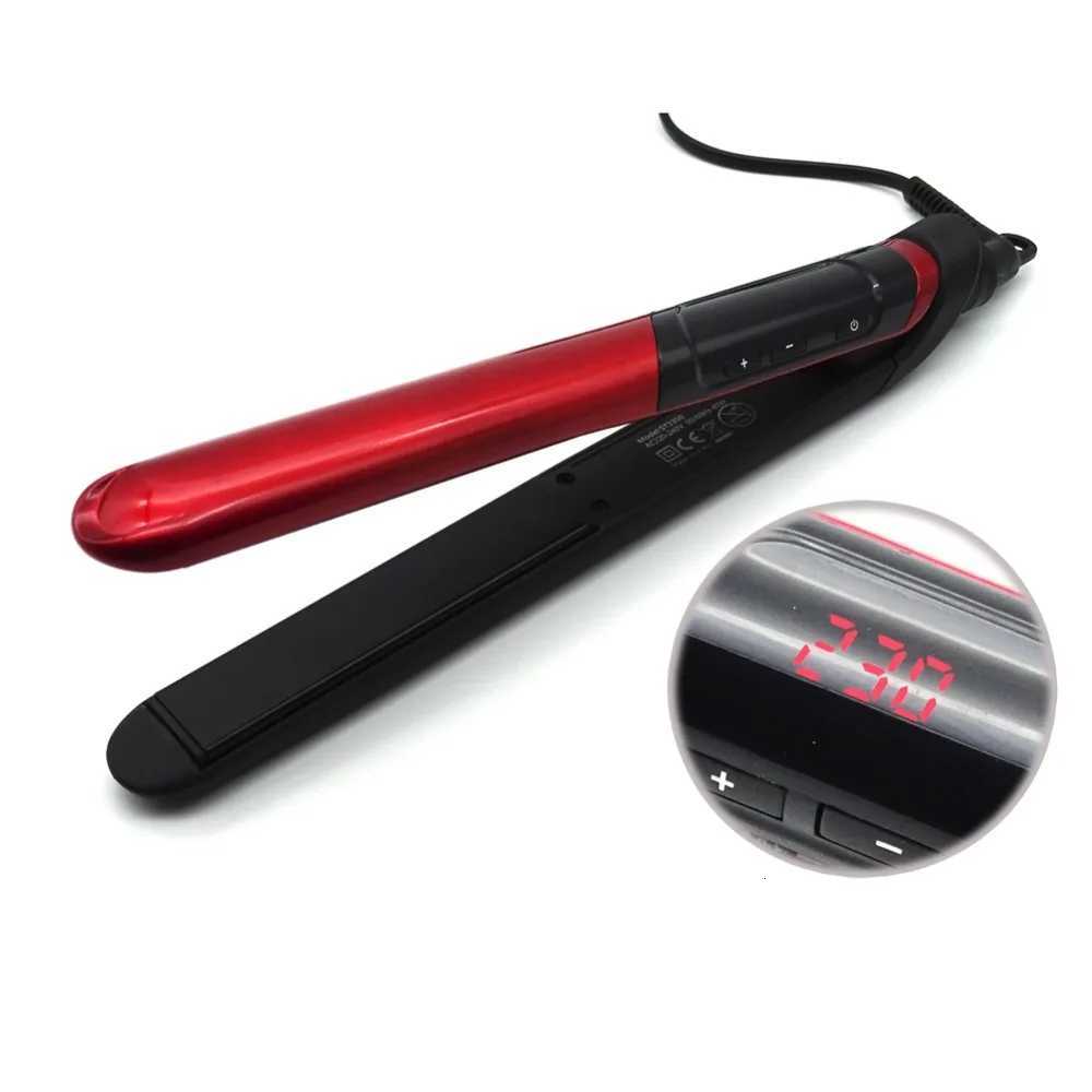 2-in-1 Hair Straightener Brush with LCD Display Ceramic Coated Comb Flat Iron Professional Hair Care Tool W250814
