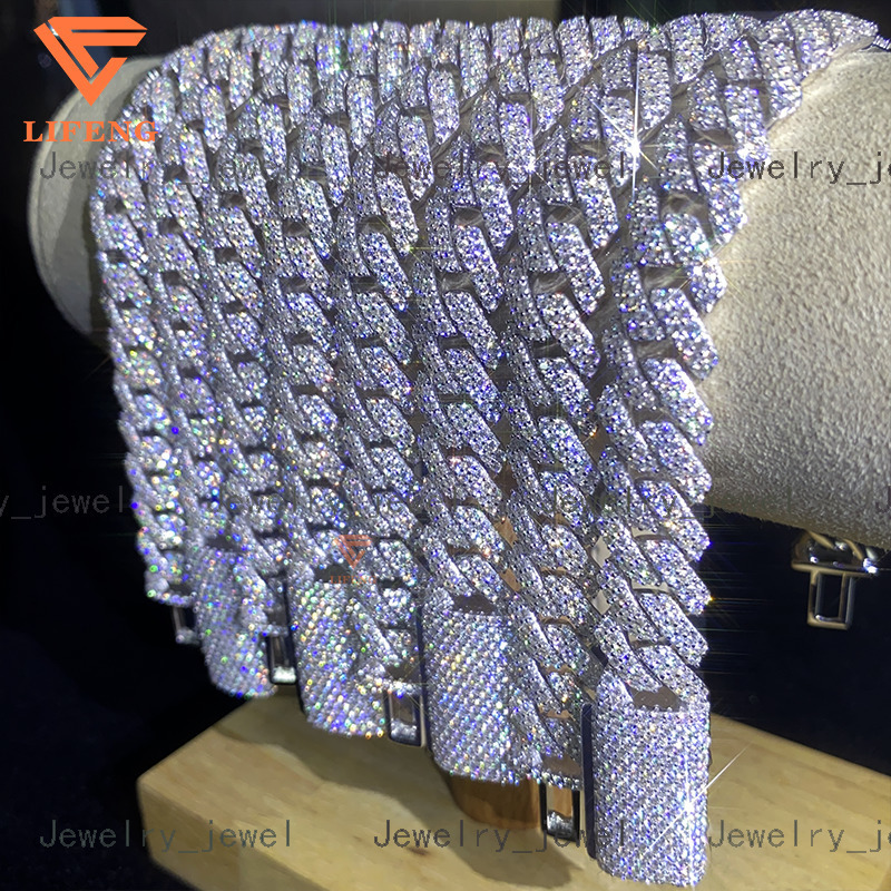 12mm VVS Moissanite Cuban Necklace Hot Sale Bling Moissanite 925 Sterling Silver Cuban Link Chain Hip Hop Jewelry