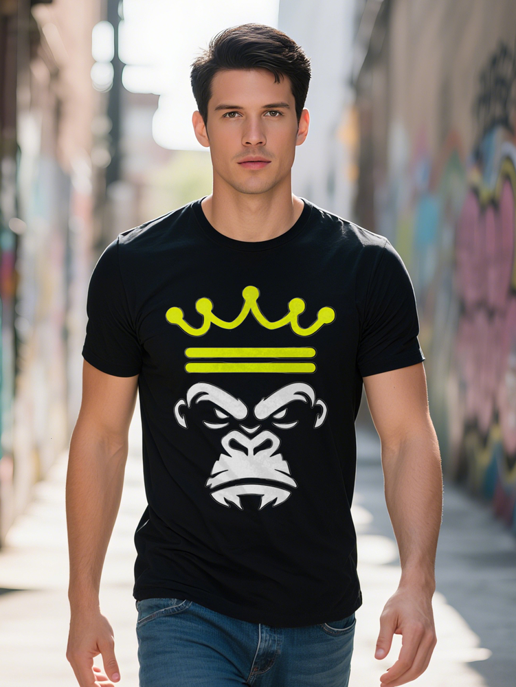 Men s Casual Graphic T Shirt Bold Gorilla Crown Print Lightweight gsm Regular Fit Round Neck Summer Tee for