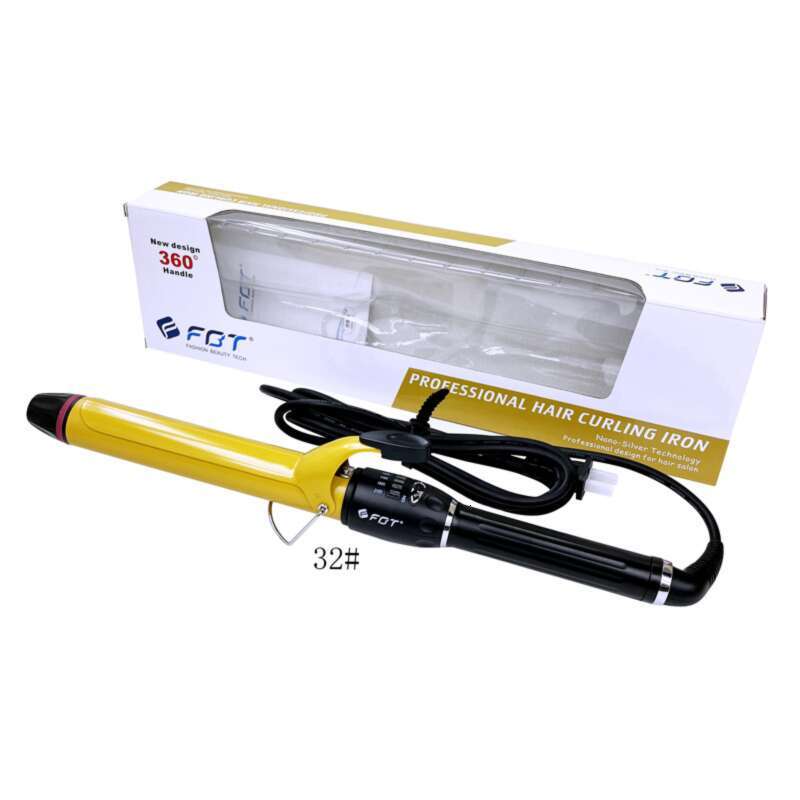FBT Electric Iron For Makeup Artists And Hairdressers Large Curling Gold Ceramic Glaze Hair Friendly Degree Rotation