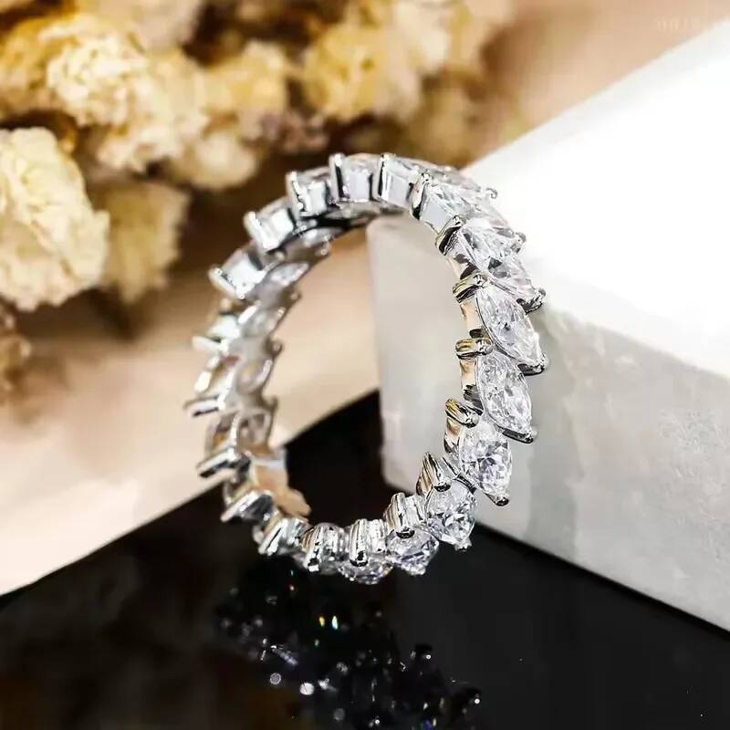 BXINY 3*6mm Marquise Cut Eternity Rings S925 Silver Plate 18K Gold GRA Certified Diamond For Women Men Wedding Band Gift Jewelry