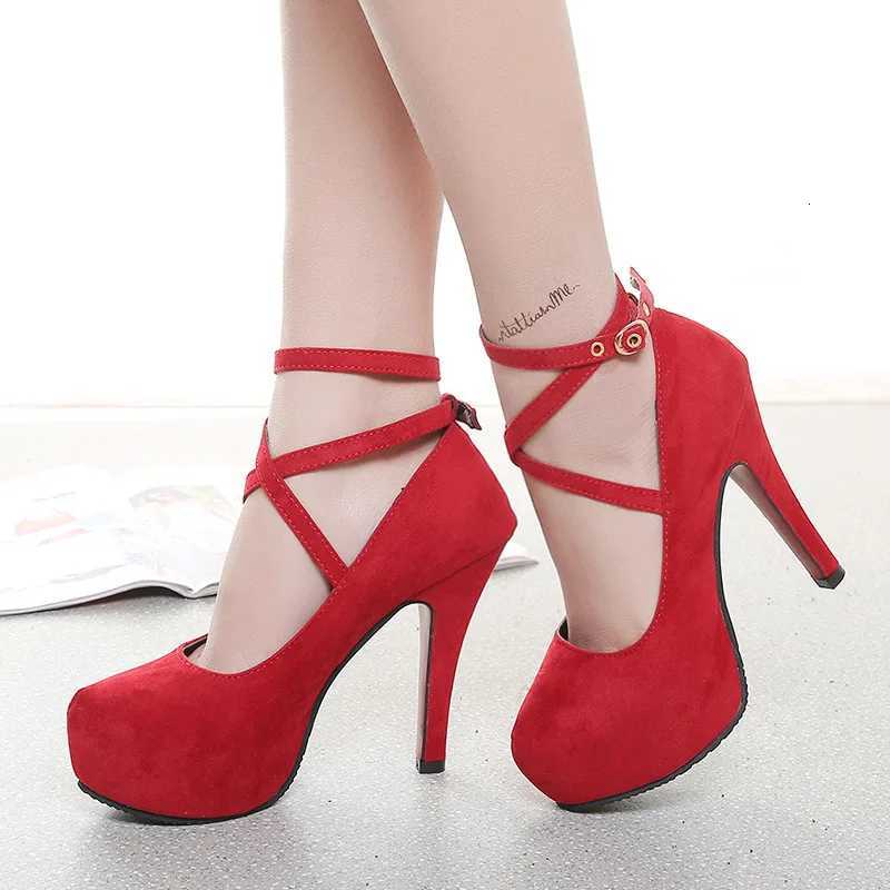 2024 Summer Outdoor Dress Ankle Strap Buckle Strap Womens Pumps Round Toe Thin Heel Shoes for Women High Heel Shallow Shoes W250814