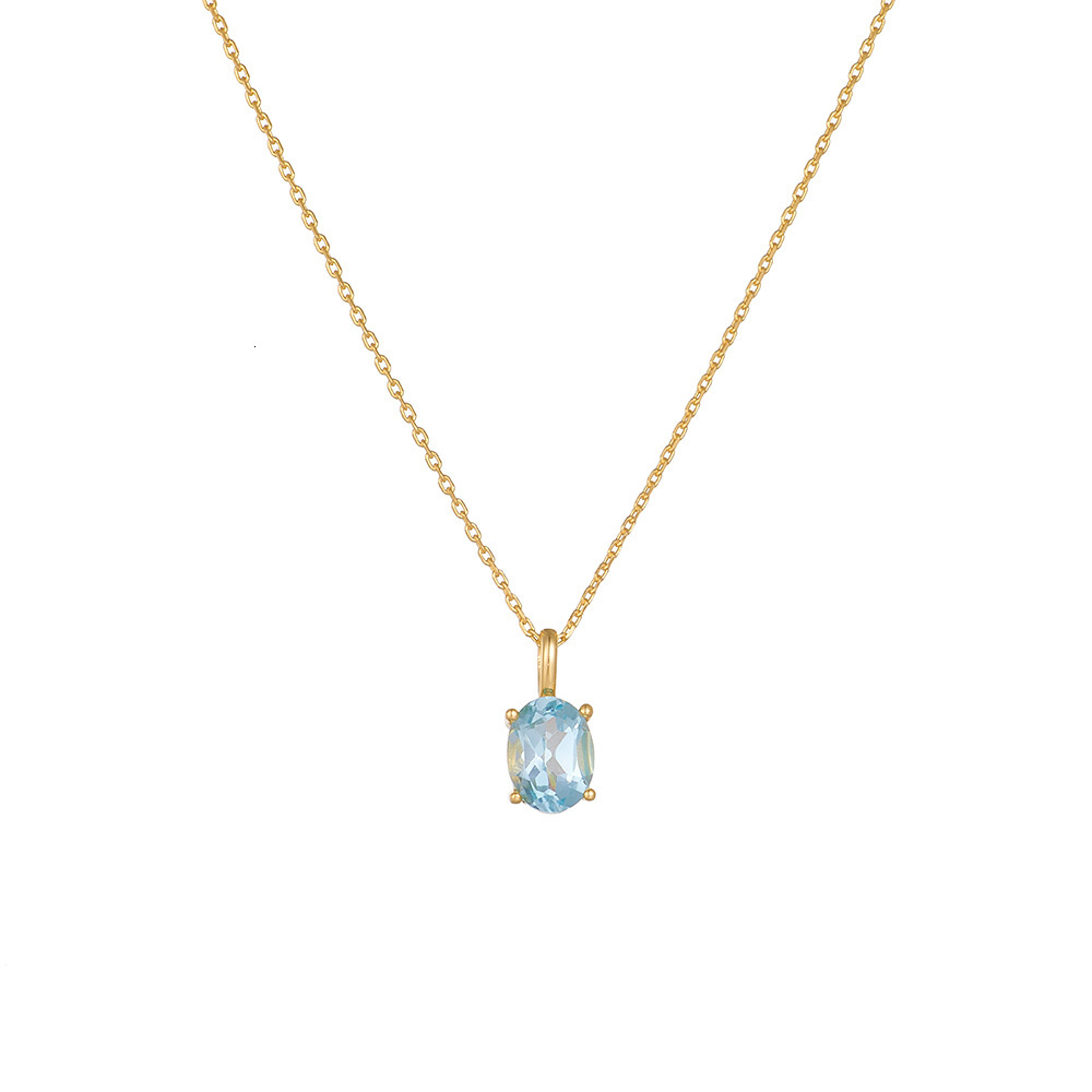 Sky Blue Topaz Sterling Sier Necklace for Women, Korean Japanese Style, Simple and Versatile, Niche Design, Light , Natural Stone Collarbone Chain Jew