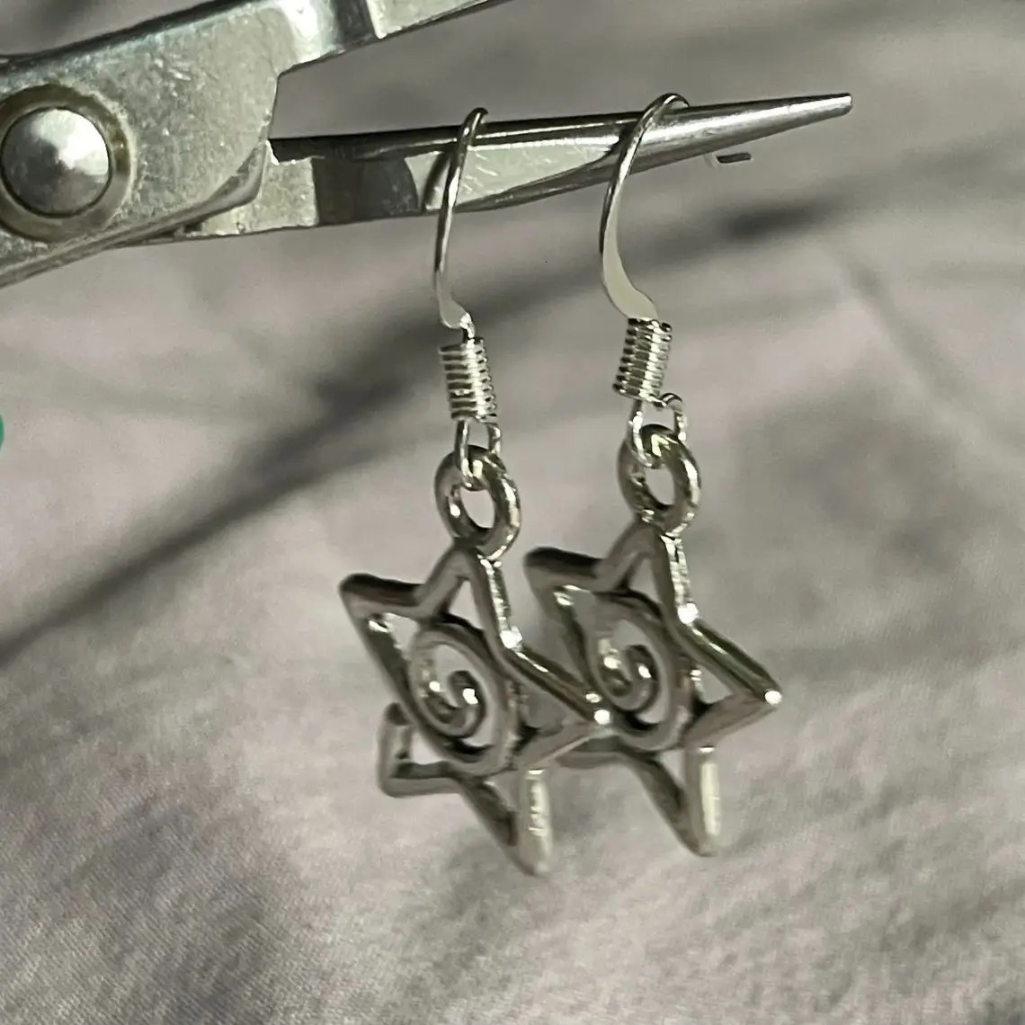 Whimsy Goth Swirly Star Earrings Silver Color Pair of Celestial Witch Celestial Fairycore Gift Friend Women Boho Cute Gothic 250812