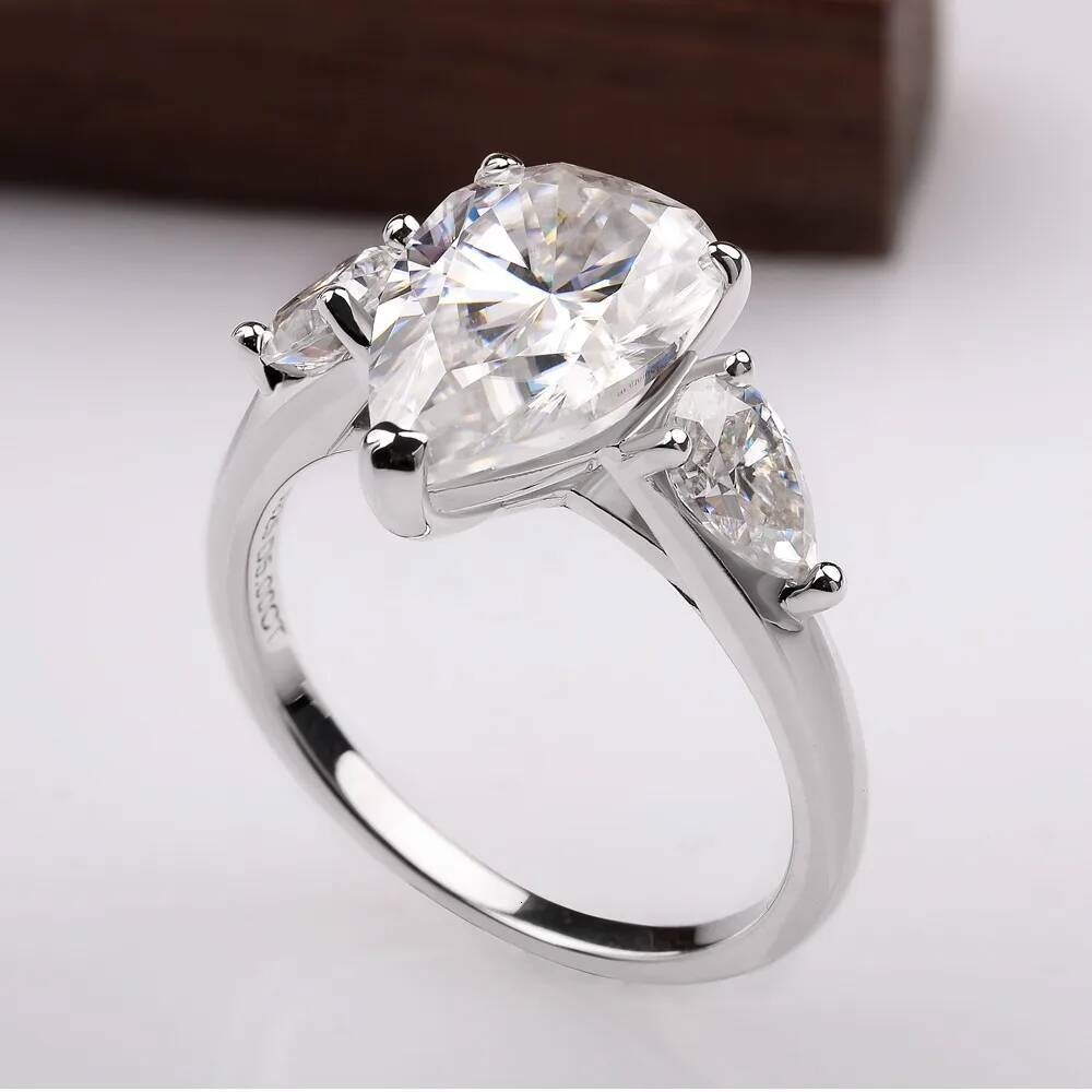 BXINY GRA Certified Pear Cut All Moissanite Ring S925 Silver for Women 3 Stones WaterDrop Diamond Wedding Band Gift Fine Jewelry