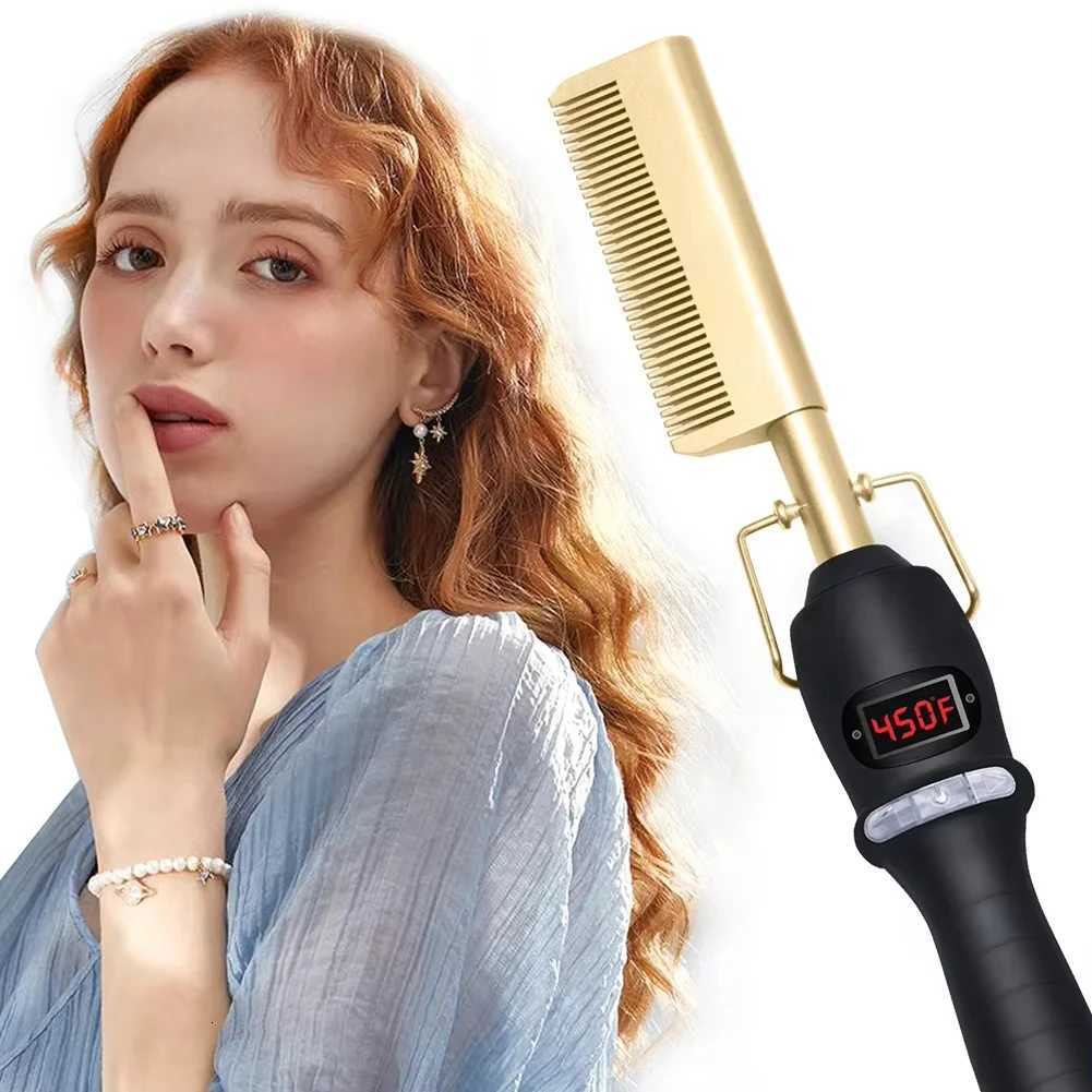 UNTIOR Hot Comb Hair Dry And Wet Straight Hair Curling Copper Comb Bangs Straight Hair Electric Heating Curling Comb Hair Comb W250814