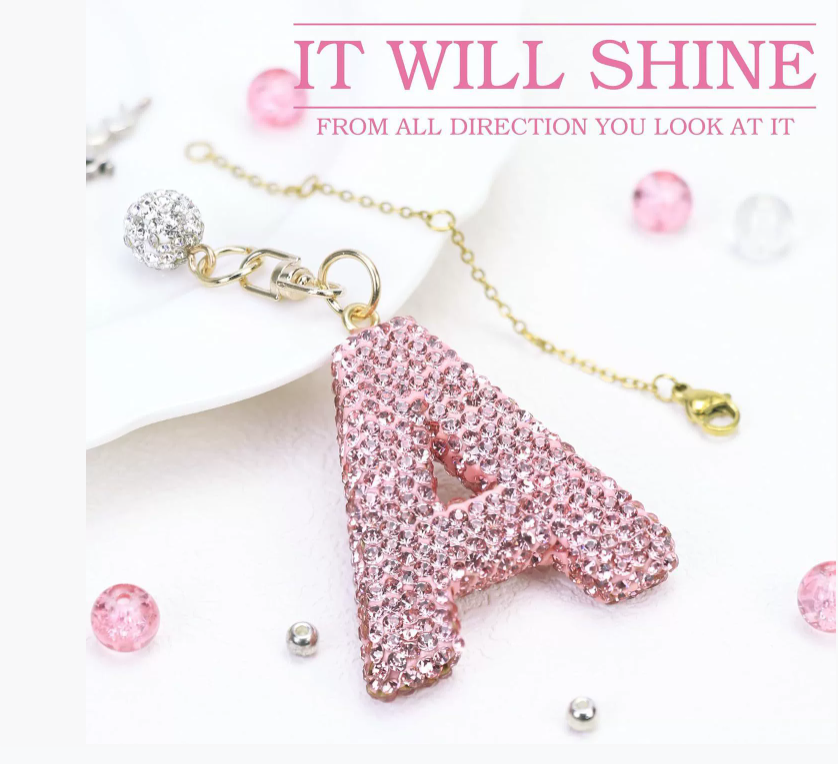 Key Rings Jewelry sparkling rhinestone Keychains Lanyards Glitter 26 Letter shiny Charms For Cup Bottle Chain Tumbler With Handle Bling Initial Name M