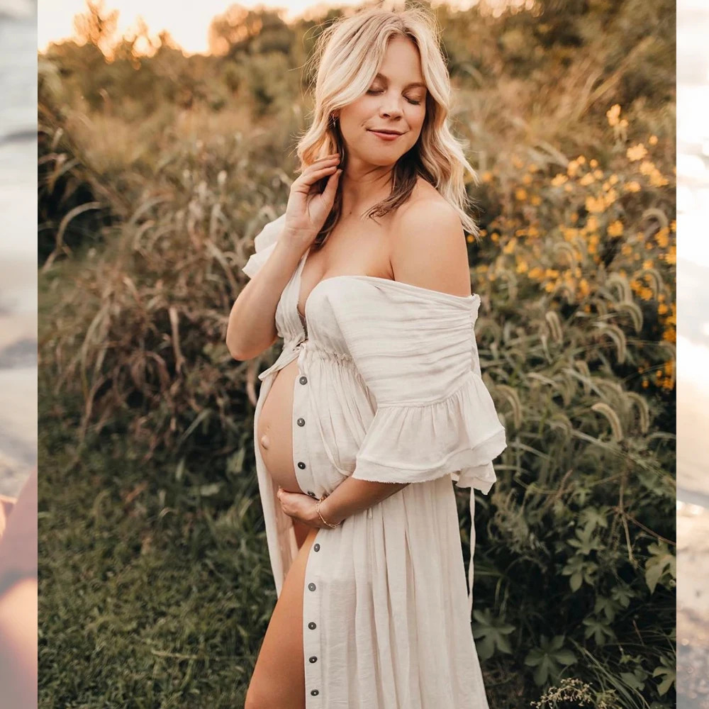 Comfortable Linen Cotton Dress For Pregnant Women Waist Drawstring Beach Skirt Bohemian Po Shooting Pregnancy Dress 250813