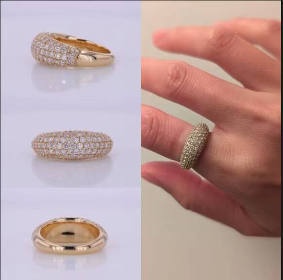 Starsgem Pave Dome Dia Ring 10K 14K Yellow Gold Round Briiliant Cut Lab Grown Dias Wedding Rings