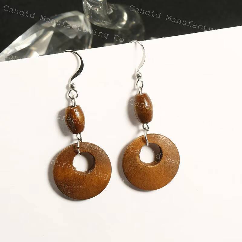 Korean Style Wood Color Contrast Geometric Earrings with Exaggerated Tassel Long Wooden Pearl Stone Accessories