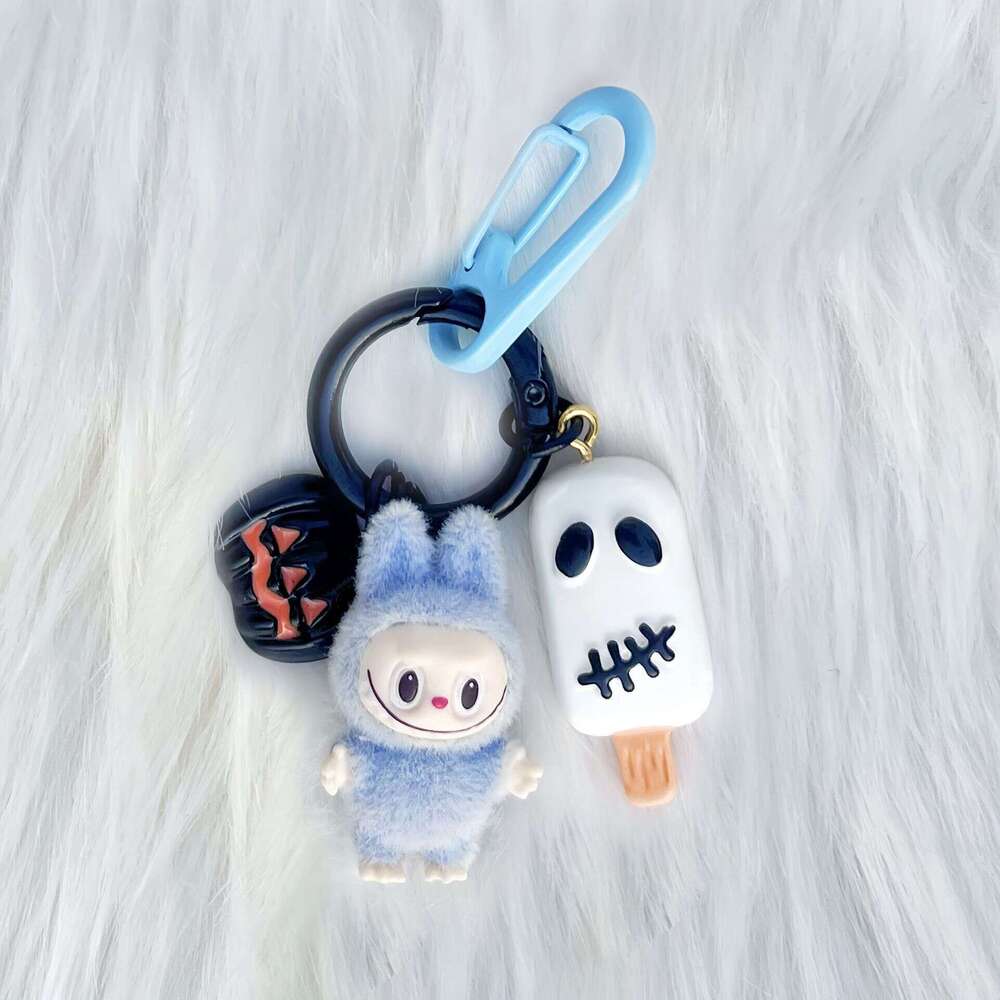 Halloween Flocked Mini Labu Cute Gift Keychain Cartoon Bag Car Key Pendant