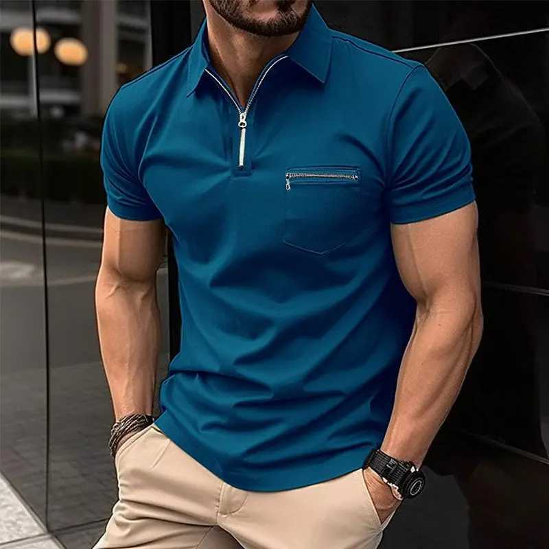 Stylish Mens Zipper Pocket Short Sleeve Polo Shirt Cool Summer Casual Daily Outdoor Sports Business Korean Style Solid Color Top XJ250804