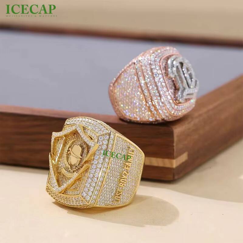 Selling Sterling Sier Championship Engagement Ring Customizable VVS Iced Moissanite Rose Gold Plating Hot Jewelry