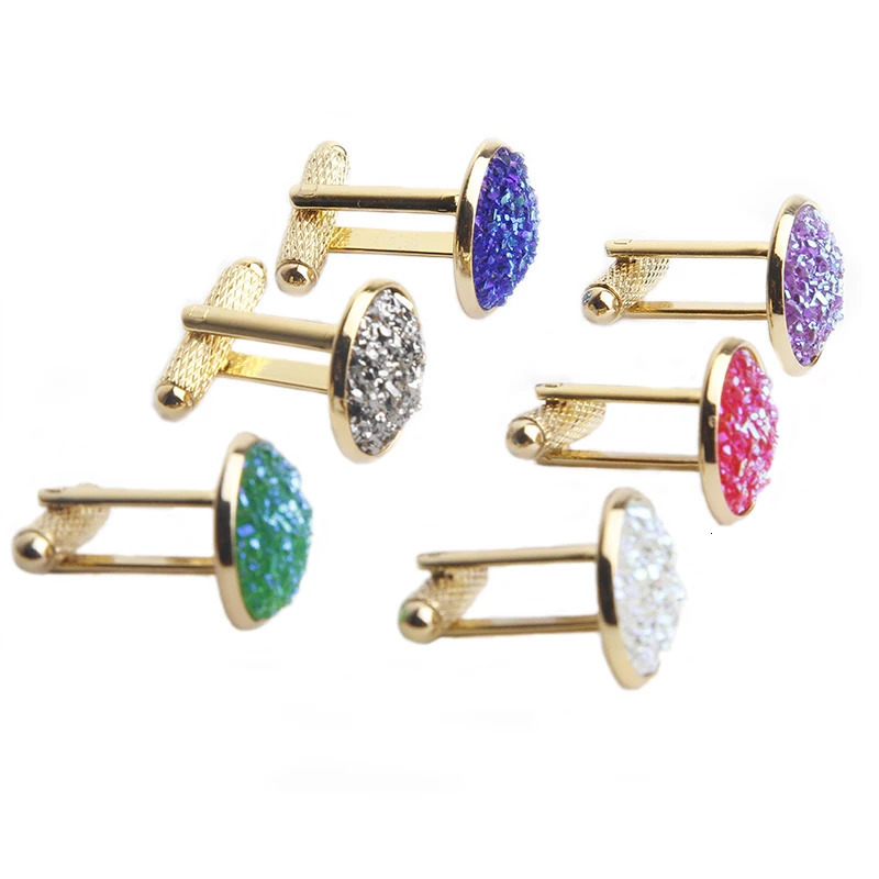 Simple Fashion Shirt Cufflinks for Men Drusy Rhinestones Cuff Links Round Sleeve Button Christmas Gifts Mens Cuff link Gemelos 250812