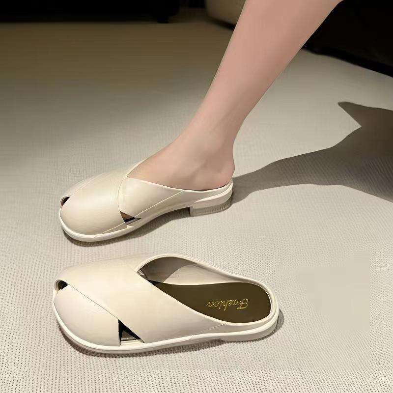 2024 Summer New Peep Internet Celebrity Closed Toe Half Slippers Outdoor Comfortable Lazy Soft Sole Sandals for Women