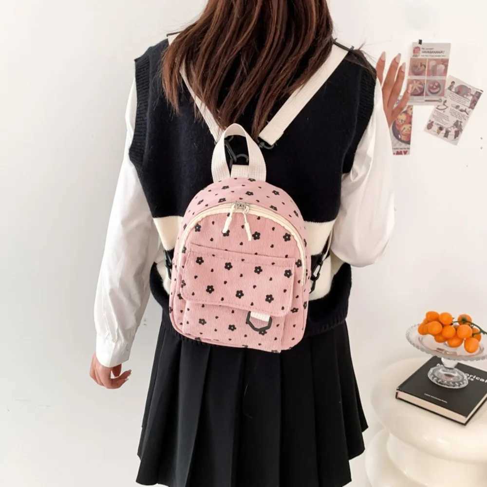 Multiple Pocket Mini Small Backpacks Fashion Corduroy Flower Print Women Shoulder Bag Lightweight Mini Backpack For Ladies XJ250814