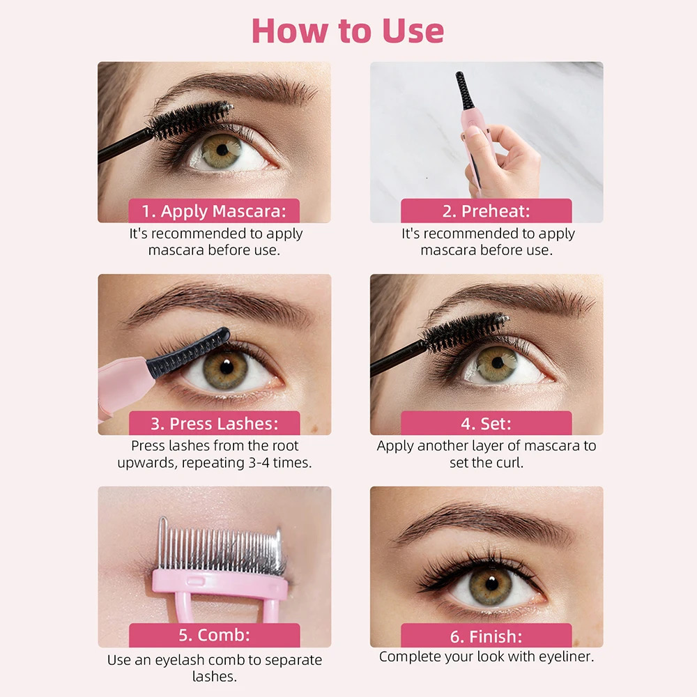 Electric Eyelash Curler Long-lasting Curling Heating Eyelash Curling Brush Ironing Eyelash Comb Eyelash Styling Makeup Tool 250813