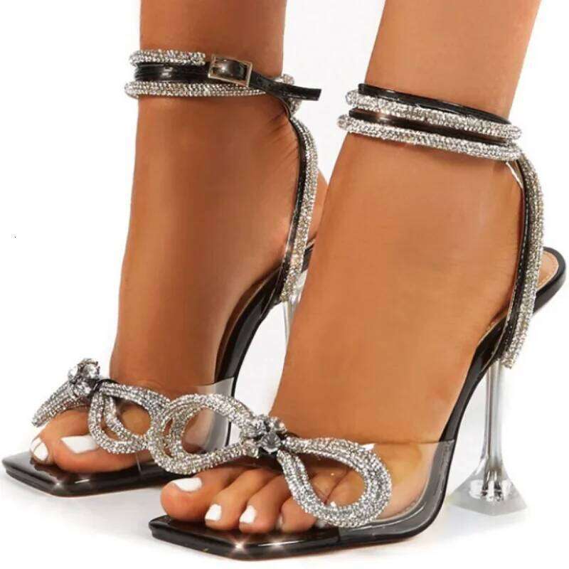 9CM Gladiator Sexy Transparent High Heels Sandals Women Summer Party Dress Shoes Ladies Pumps Size 43