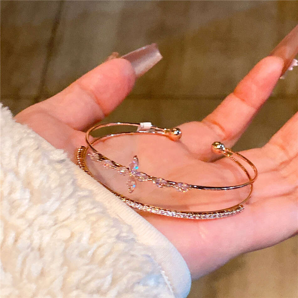 Rose Gold Cross Bracelet - Sparkling Zirconia Cuff Bangle for Women | Korean Trendy Jewelry (J1855)