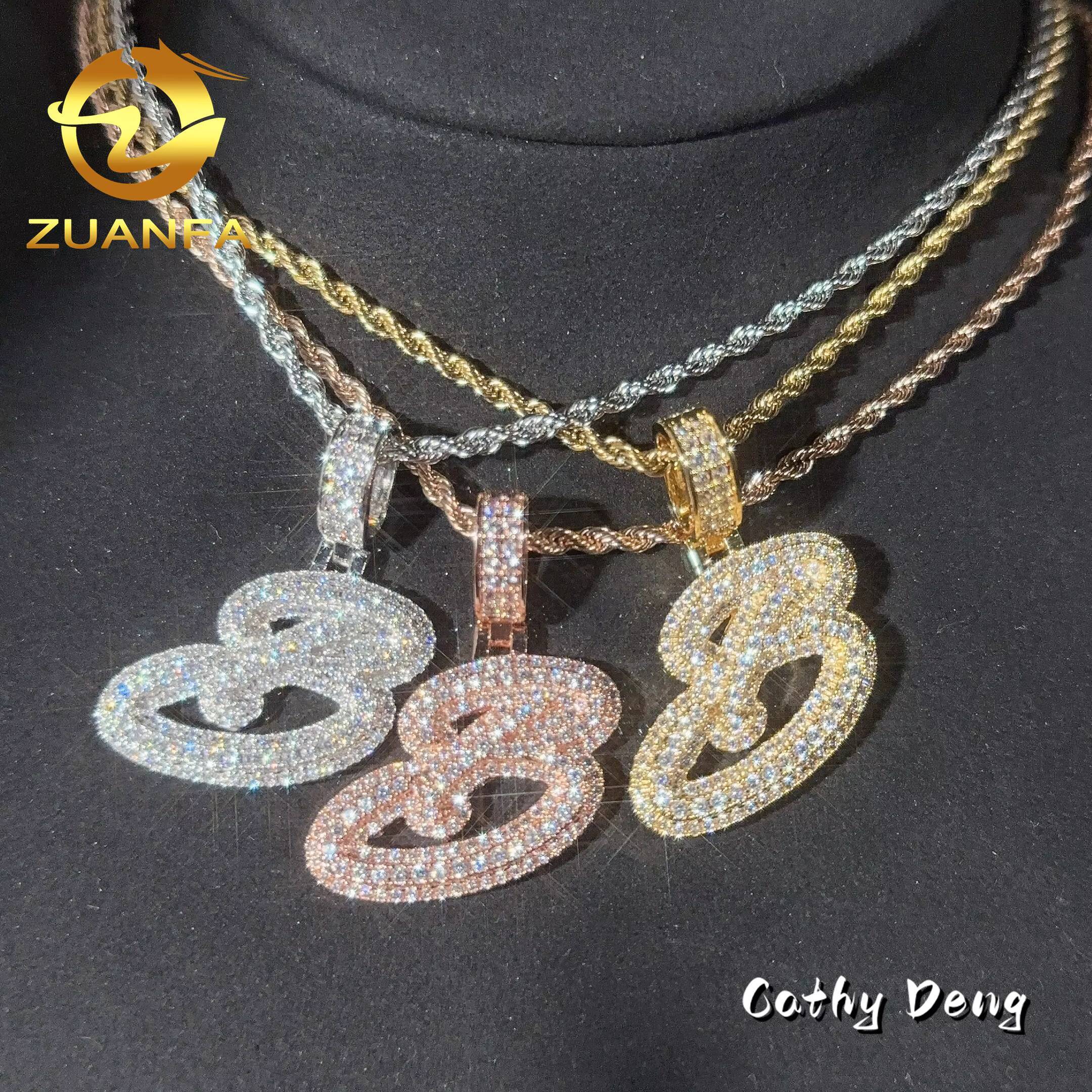 Ready to Ship Initial Letter Moissanite Pendant Hip Hop Style Iced Out Pendant 925 Sterling Silver Pendant With 316L Rope Chain