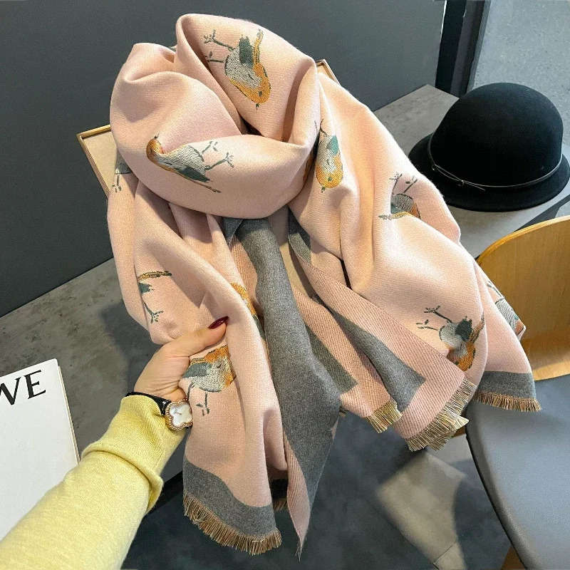 Women Thick Shawl Wraps Scarf Green Bird Air-conditioned Room Shawl with Thick Warm Long High-grade Cashmere 250808