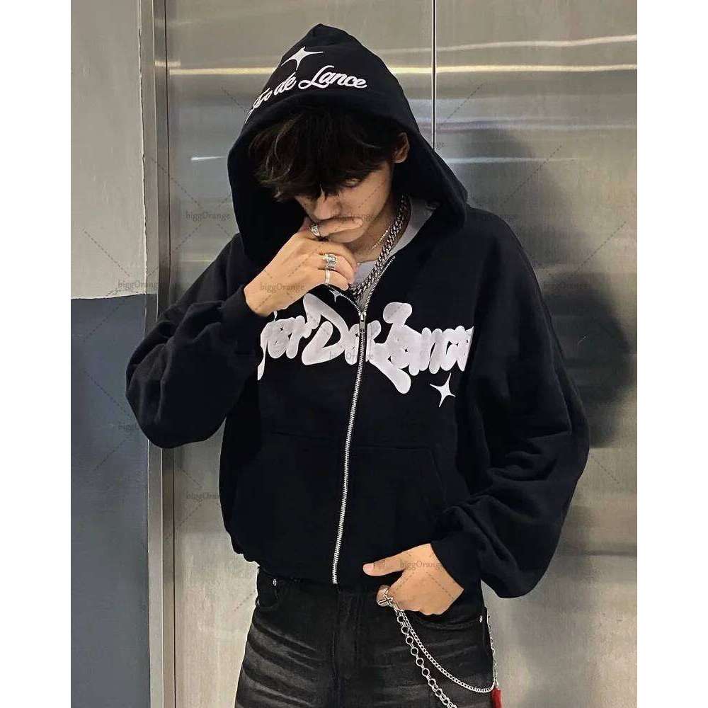 American Retro Dart Pattern Casual Loose Cotton Zipper Hoodie Men Street Hip-Hop Haruku Y2k Fashion Oversized Sweatshirt Women