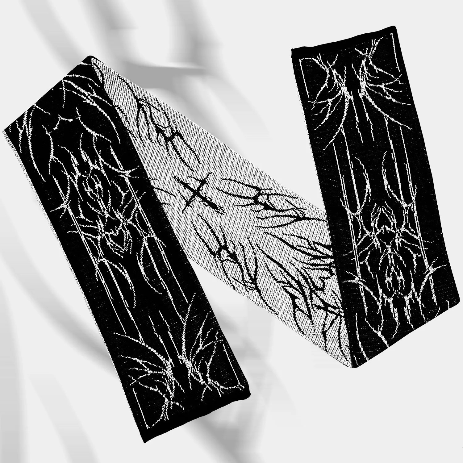 Fashion creative Gothic striped knitted womens scarf mens winter Y2K scarf apron black tassel luminous Kpop scarf women 250813