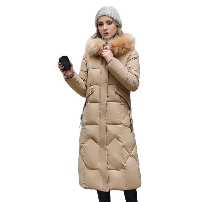 2025 Mid Length Winter New Fashion Slim Fit Over Knee Jacket With Large Fur Collar And Thick Cotton Coat Trendy