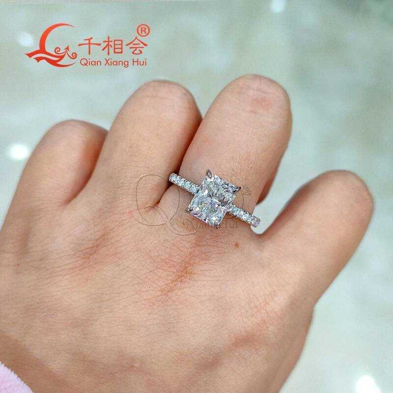 Radiant Setting Moissanite Diamond Ring 2ct Or 3ct Half Band 925 Sterling Silver D Color VVS Wedding Engagement Jewelry Gift