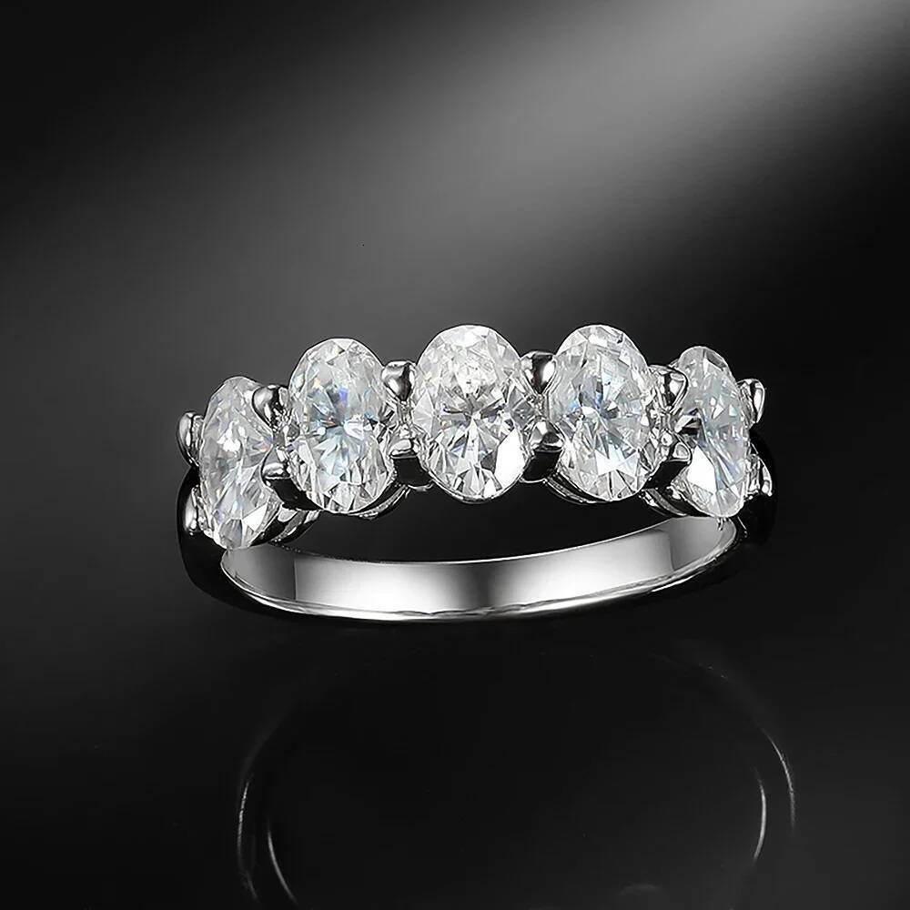 6*4mm Oval Cut Moissanite Engagement Rings 925 Silver Half Eternity Diamond Band Stackable Wedding Ring for Women Fine Jewelry