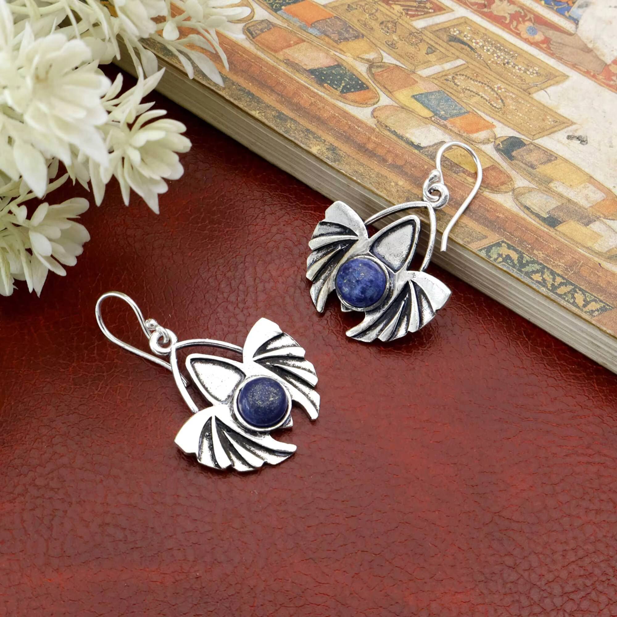 Luxurious Lapis Lazuli Designer Handmade Jewelry Women's Spiritual Fashion Earrings