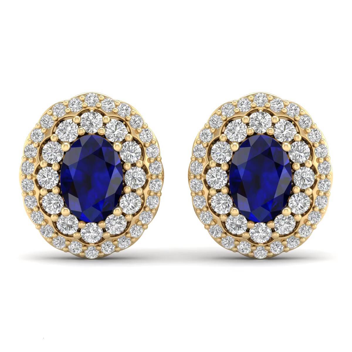 Reyes Designer 14k Gold Dia Exaggerated 1.52ct Blue Expensive Oval Cut Fine Stud Earrings Jewelry