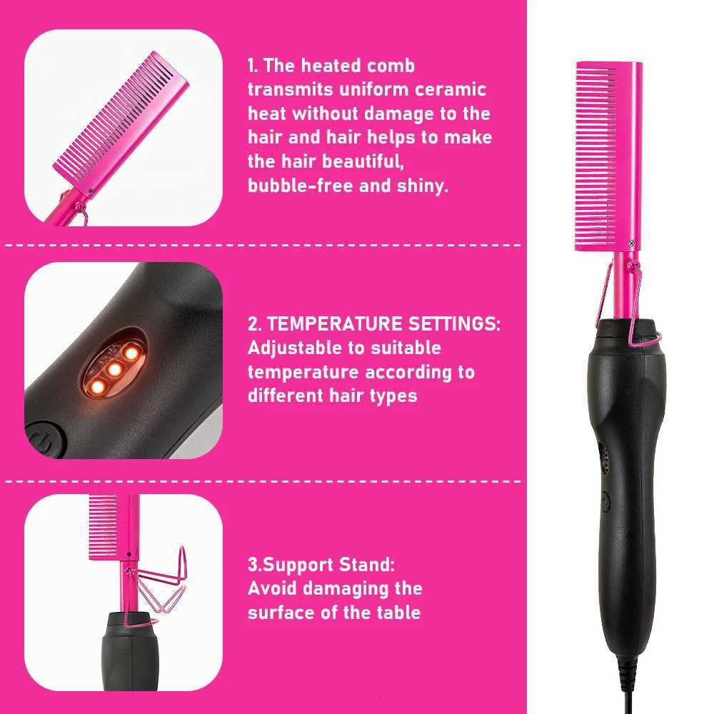 3 in 1 Hot Comb Straightener Electric Hair Straightener Hair Curler Wet Dry Use Hair Flat Irons Hot Heating Comb For Hair W250814