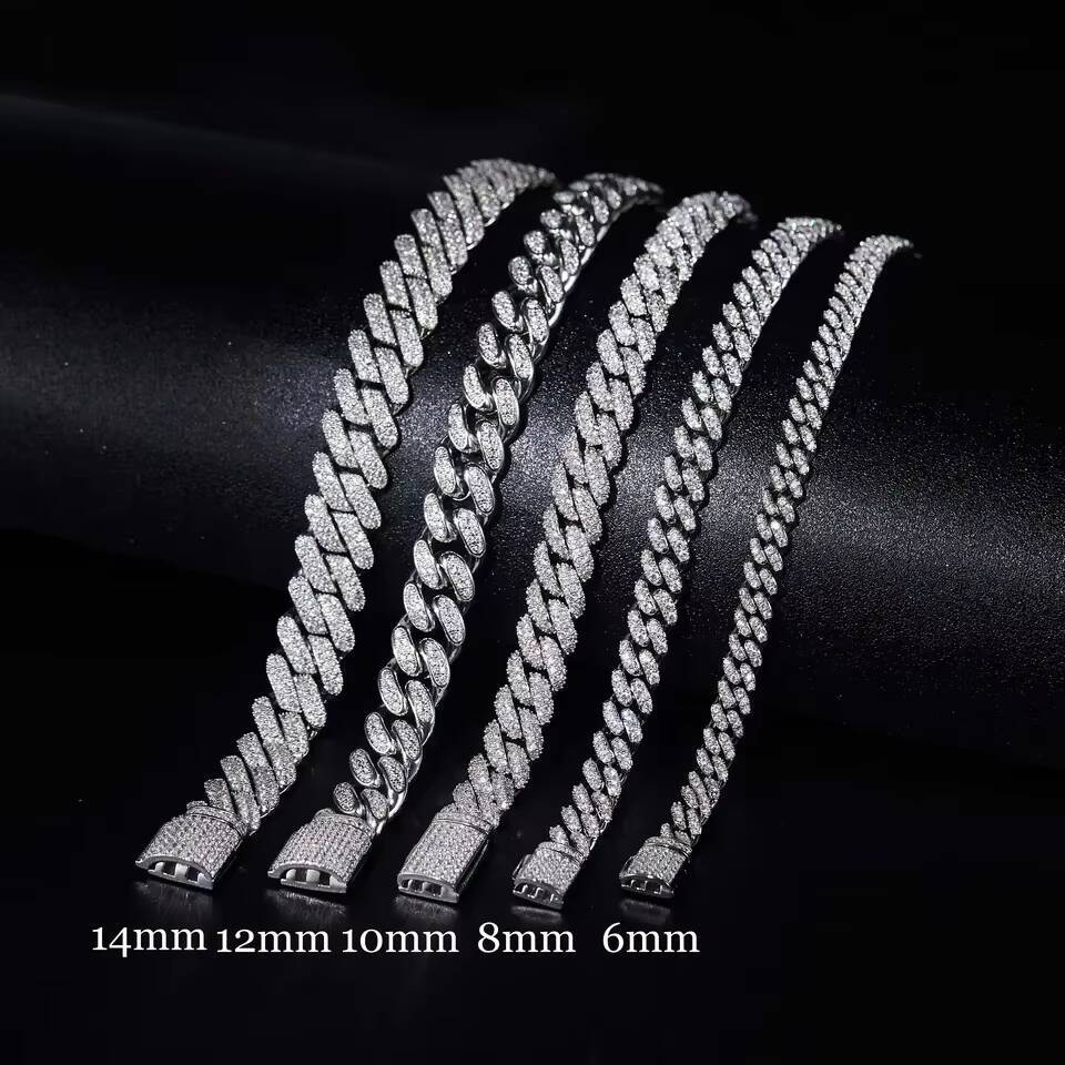 Custom Prong Mossanite Miami in 925 Silver Pass Diamond Test VVS Moissanite Cuban Link Chain