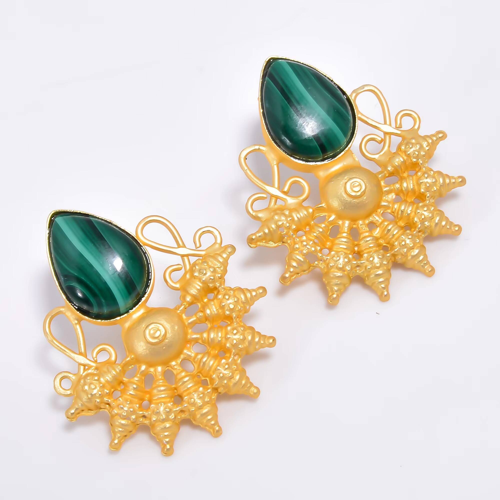 Beautiful 14k Gold Plated Fashion Earrings for Women Handmade Unique Brass Jewelry