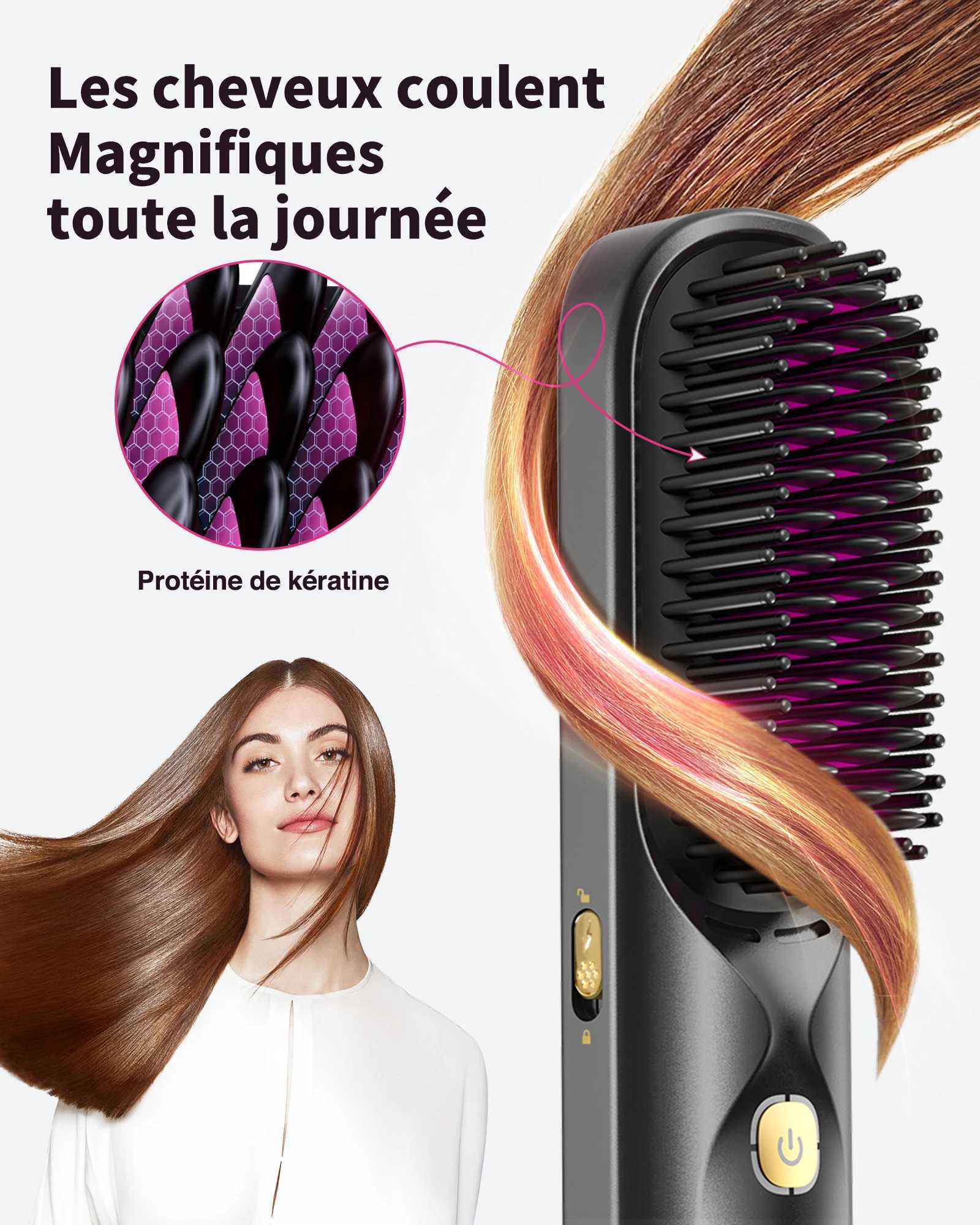 2-in-1 Cordless Straight Hair Comb Curler 10000mAh Battery Negative Ion USB Charging 30s Heat Up Travel-Friendly Styling Brush W250814