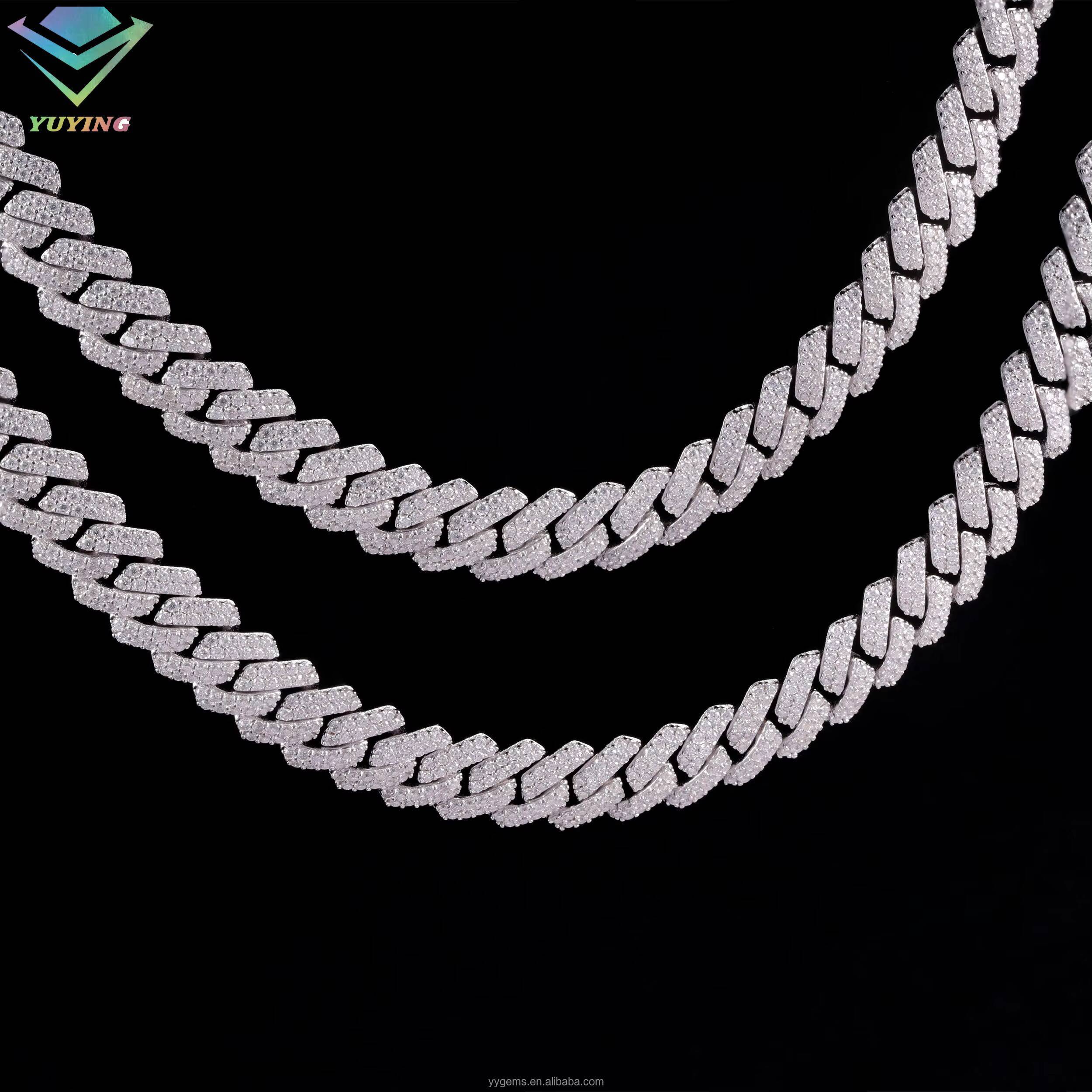 Bestest Selling Wholesale Price Sterling Sier Necklace Hand Set VVS Moissanite Gold Plated 10MM Cuban Link Chains