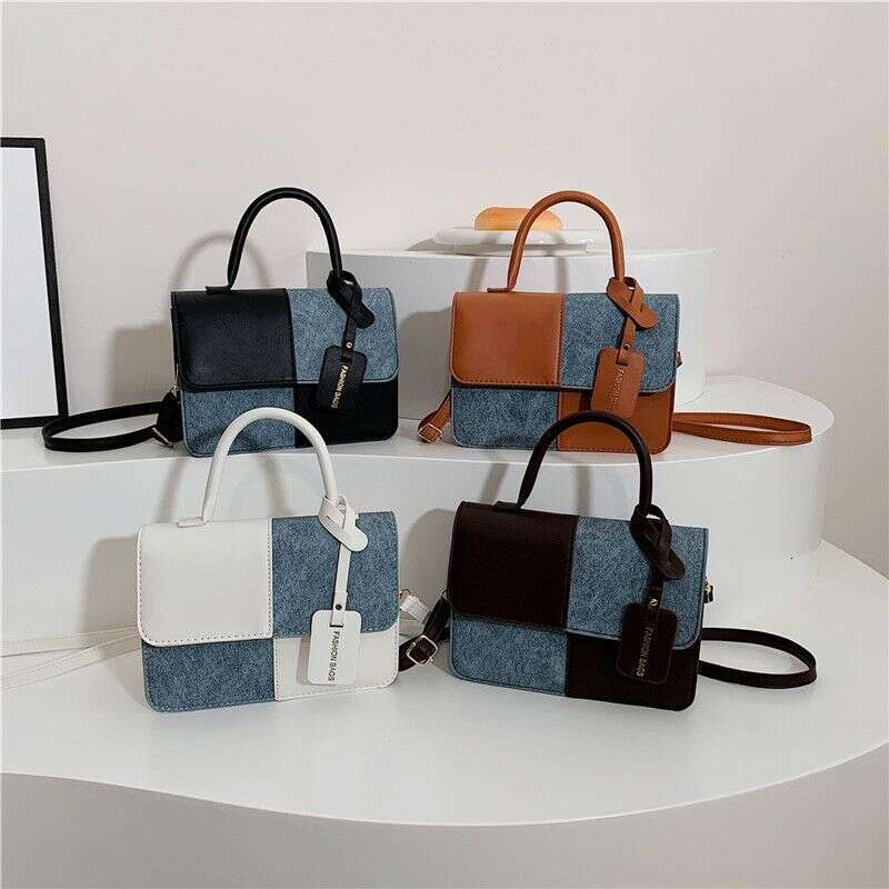 Small niche design and contrast color small square for women's new style, simple texture, crossbody bag,