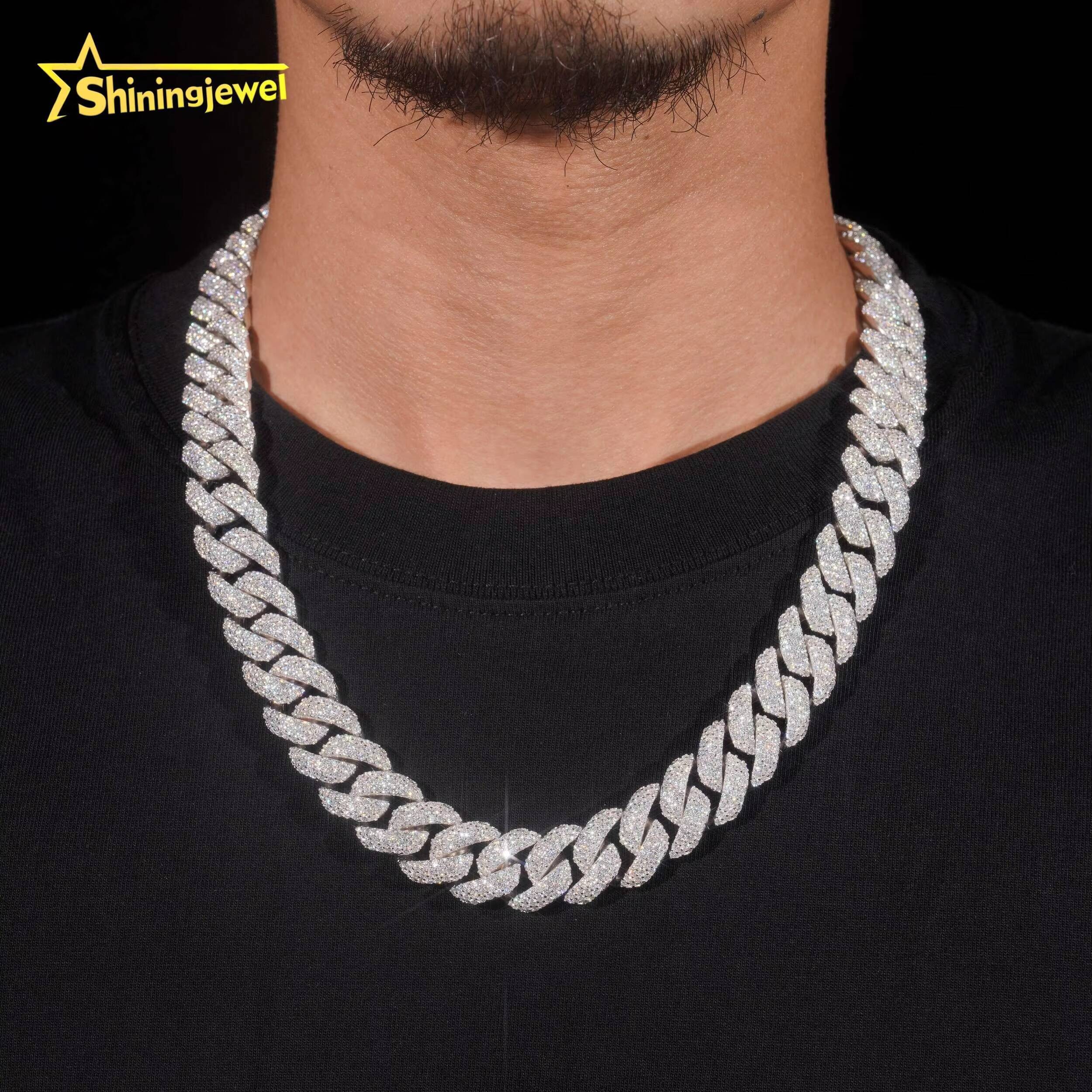 Sier Jewelry Pass Dia Tester 16mm Width Hip Hop Mens Iced VVS Moissanite Cuban Link Chain
