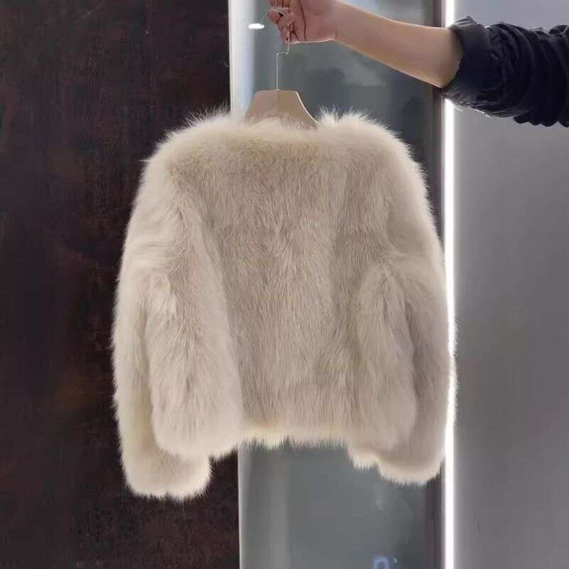 Ladies Solid Fake Fur Coat Fashion Sweet Short Thick Warm Elegant Vintage Jacket s Women V-collar Open Stitch